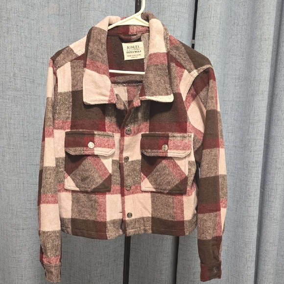 Ashley Outerwear Jackets & Blazers - Ashley Outerwear Women's Plaid Utility Fleece Jacket - Brown and Pink Size XL